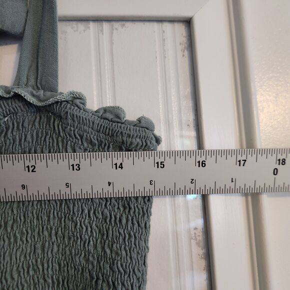 Zesica Women's Sz L Sage Green Smocked Top Tiered Maxi Sun Dress w/ Tie Straps - Picture 11 of 13